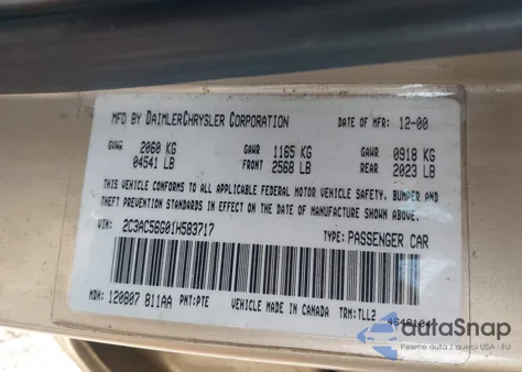 2001 Chrysler Lhs из США, поврежденный, VIN 2C3AC56G01H583717